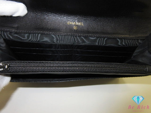 シャネル 二つ折り 長財布 A01434 黒 ブラック キャビアスキン レザー ココマーク ロング ウォレット CHANEL 【中古】【送料無料】 bs4411