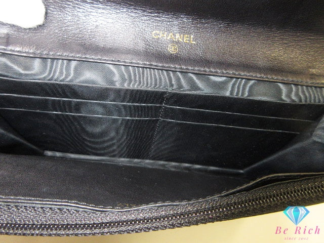 シャネル 二つ折り 長財布 A01434 黒 ブラック キャビアスキン レザー ココマーク ロング ウォレット CHANEL 【中古】【送料無料】 bs4411