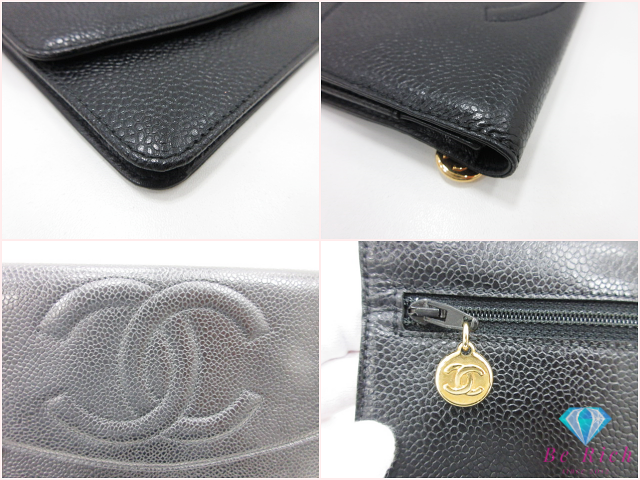 シャネル 二つ折り 長財布 A01434 黒 ブラック キャビアスキン レザー ココマーク ロング ウォレット CHANEL 【中古】【送料無料】 bs4411