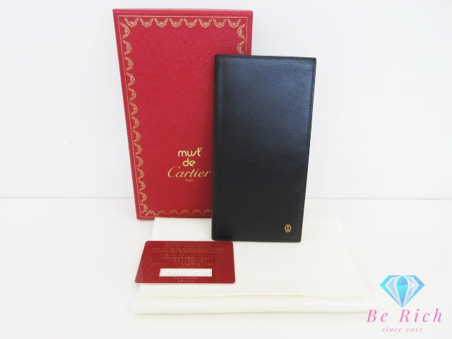 美品 カルティエ Cartier 長財布 二つ折り 札入れ 財布 パシャ L3000204 黒 ブラック カーフ レザー ロゴ ロング ウォレット 【中古】【送料無料】 bs4431