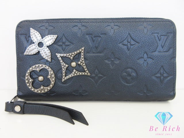 美品 ルイ ヴィトン LOUIS VUITTON モノグラム アンプラント ジッピー ウォレット M62069 フラワースタッズ マリンメタル ネイビー 紺 LV ロゴ ラウンドファスナー 長財布 二つ折り財布 ロング 【中古】【送料無料】 bs4445