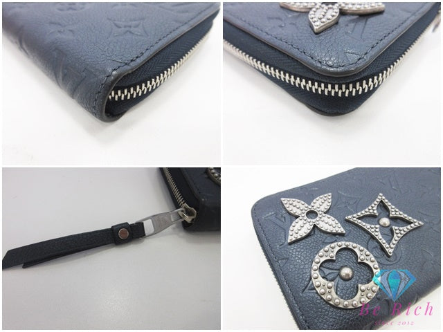 美品 ルイ ヴィトン LOUIS VUITTON モノグラム アンプラント ジッピー ウォレット M62069 フラワースタッズ マリンメタル ネイビー 紺 LV ロゴ ラウンドファスナー 長財布 二つ折り財布 ロング 【中古】【送料無料】 bs4445