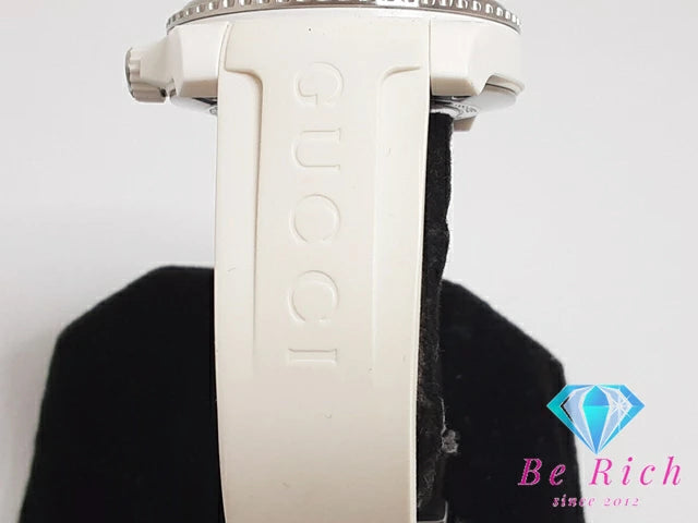 美品 グッチ GUCCI ダイヴ 自動巻き メンズ 腕時計 デイト YA136343 136.3 クリア ホワイト 白 セラミック SS ラバー ブレス ロゴ アナログ オートマ AT ウォッチ DIVE 【中古】【送料無料】 bt3019