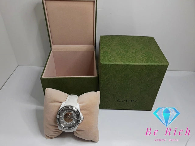 美品 グッチ GUCCI ダイヴ 自動巻き メンズ 腕時計 デイト YA136343 136.3 クリア ホワイト 白 セラミック SS ラバー ブレス ロゴ アナログ オートマ AT ウォッチ DIVE 【中古】【送料無料】 bt3019