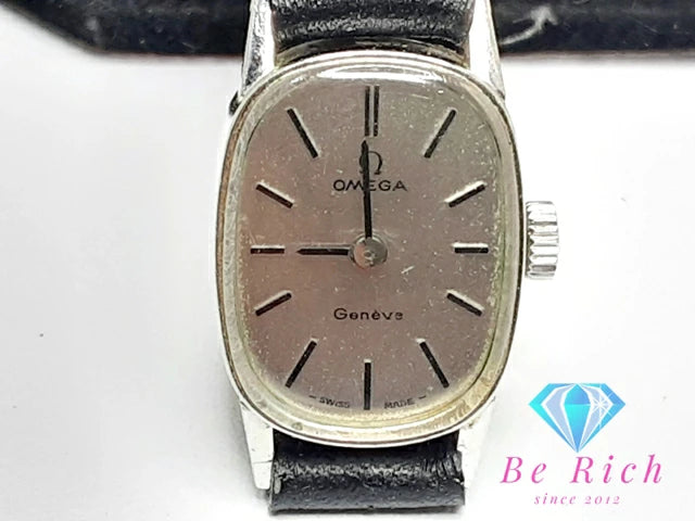オメガ OMEGA ジュネーブ 手巻き レディース 腕時計 シルバー ブラック 黒 SS レザー ブレス アナログ ウォッチ ヴィンテージ アンティーク Geneve  【中古】【送料無料】 bt3045