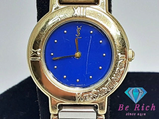 イヴ サンローラン YVES SAINT LAURENT レディース 腕時計 2200-229789Y 青 ブルー シルバー ゴールド SS ブレス YSL ロゴ アナログ クォーツ QZ ウォッチ 【中古】【送料無料】 bt3046
