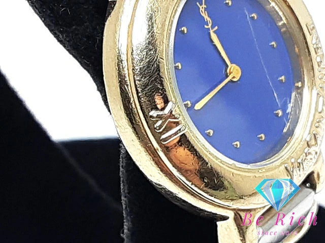 イヴ サンローラン YVES SAINT LAURENT レディース 腕時計 2200-229789Y 青 ブルー シルバー ゴールド SS ブレス YSL ロゴ アナログ クォーツ QZ ウォッチ 【中古】【送料無料】 bt3046