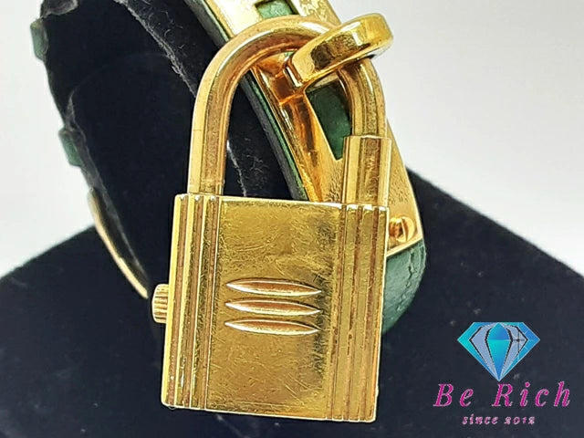 エルメス HERMES Kelly ケリー ウォッチ レディース 腕時計 KE1.201 白 ホワイト グリーン 緑 GP レザー ブレス ロゴ アナログ クォーツ QZ ウォッチ 【中古】【送料無料】 bt3048