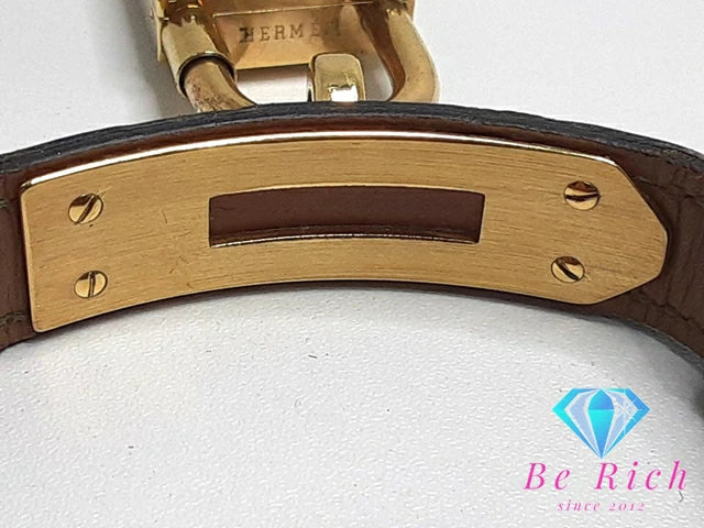 エルメス HERMES Kelly ケリー ウォッチ レディース 腕時計 KE1.201 白 ホワイト グリーン 緑 GP レザー ブレス ロゴ アナログ クォーツ QZ ウォッチ 【中古】【送料無料】 bt3048