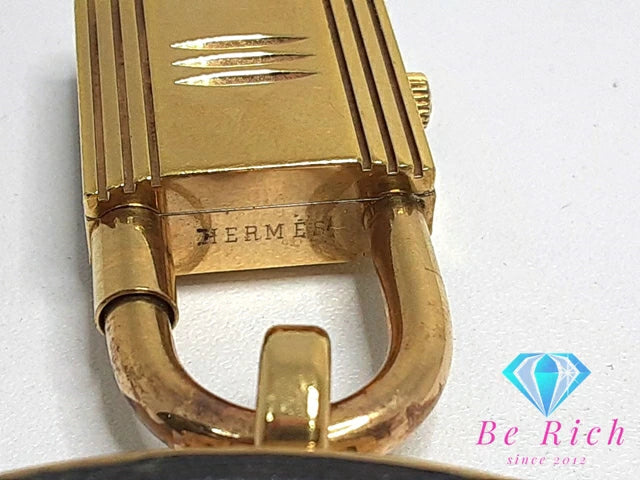 エルメス HERMES Kelly ケリー ウォッチ レディース 腕時計 KE1.201 白 ホワイト グリーン 緑 GP レザー ブレス ロゴ アナログ クォーツ QZ ウォッチ 【中古】【送料無料】 bt3048