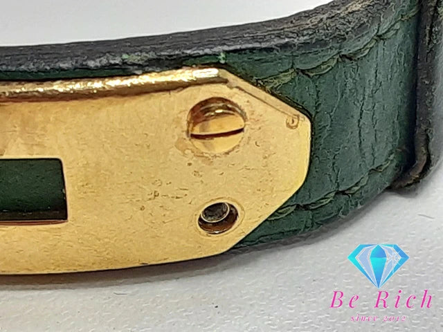 エルメス HERMES Kelly ケリー ウォッチ レディース 腕時計 KE1.201 白 ホワイト グリーン 緑 GP レザー ブレス ロゴ アナログ クォーツ QZ ウォッチ 【中古】【送料無料】 bt3048
