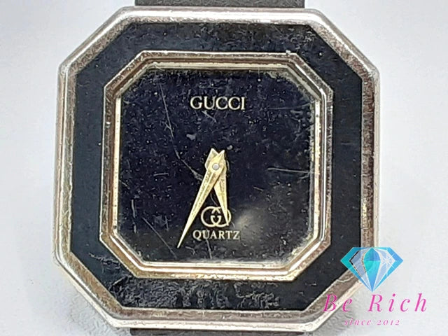 グッチ GUCCI レディース 腕時計 スクエア 黒 ブラック SS レザー アナログ クォーツ QZ ウォッチ ヴィンテージ アンティーク 【中古】【送料無料】 bt3054