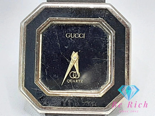 グッチ GUCCI レディース 腕時計 スクエア 黒 ブラック SS レザー アナログ クォーツ QZ ウォッチ ヴィンテージ アンティーク 【中古】【送料無料】 bt3054