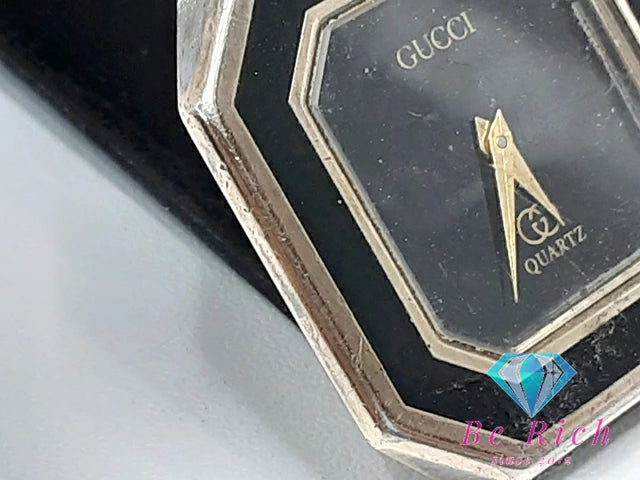 グッチ GUCCI レディース 腕時計 スクエア 黒 ブラック SS レザー アナログ クォーツ QZ ウォッチ ヴィンテージ アンティーク 【中古】【送料無料】 bt3054