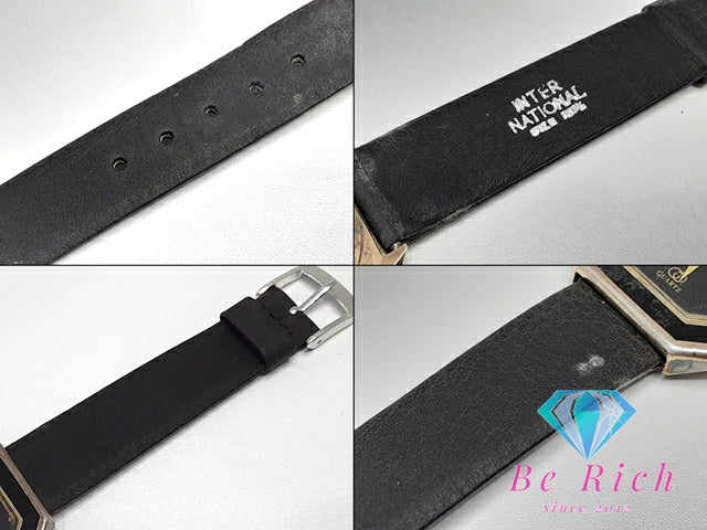 グッチ GUCCI レディース 腕時計 スクエア 黒 ブラック SS レザー アナログ クォーツ QZ ウォッチ ヴィンテージ アンティーク 【中古】【送料無料】 bt3054