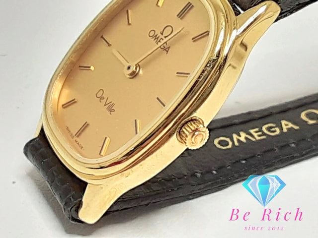 オメガ OMEGA デ ヴィル 591.0281 Cal 1450 レディース 腕時計 ゴールド ブラック 黒 SS レザー ブレス アナログ クォーツ QZ ウォッチ DE VILLE デビル アンティーク ヴィンテージ 【中古】【送料無料】 bt3055