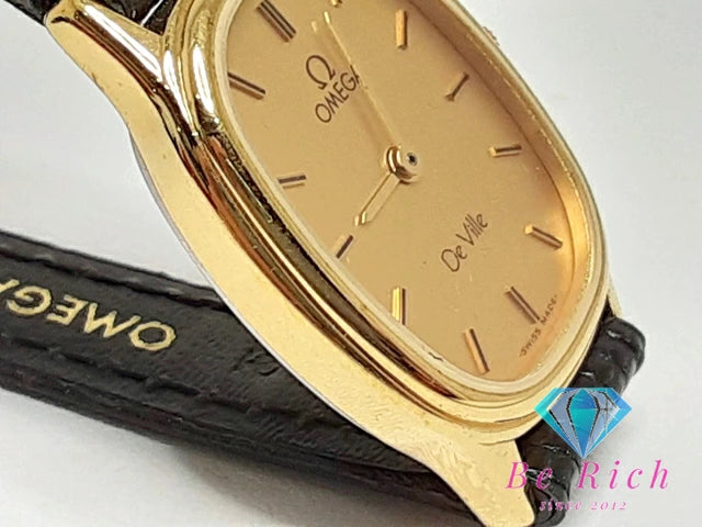 オメガ OMEGA デ ヴィル 591.0281 Cal 1450 レディース 腕時計 ゴールド ブラック 黒 SS レザー ブレス アナログ クォーツ QZ ウォッチ DE VILLE デビル アンティーク ヴィンテージ 【中古】【送料無料】 bt3055