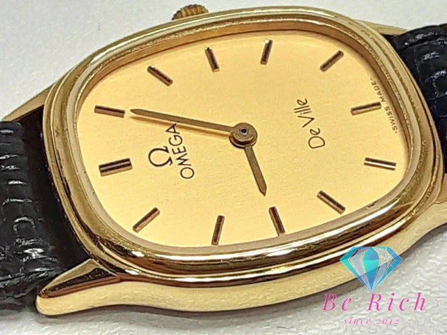 オメガ OMEGA デ ヴィル 591.0281 Cal 1450 レディース 腕時計 ゴールド ブラック 黒 SS レザー ブレス アナログ クォーツ QZ ウォッチ DE VILLE デビル アンティーク ヴィンテージ 【中古】【送料無料】 bt3055