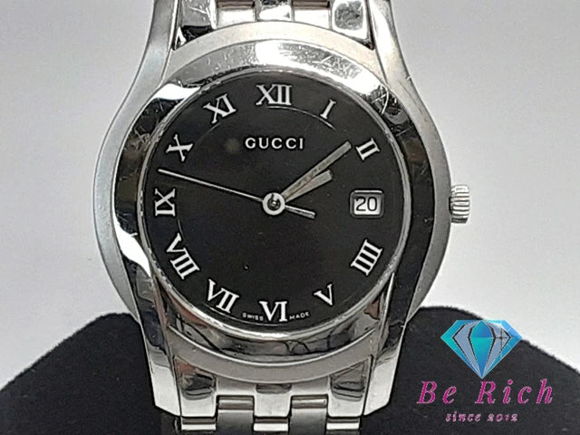グッチ GUCCI Gクラス メンズ 腕時計 デイト 5500M 黒 ブラック シルバー SS ブレス アナログ QZ クォーツ ウォッチ  【中古】【送料無料】 bt3062
