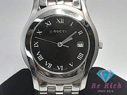 グッチ GUCCI Gクラス メンズ 腕時計 デイト 5500M 黒 ブラック シルバー SS ブレス アナログ QZ クォーツ ウォッチ  【中古】【送料無料】 bt3062