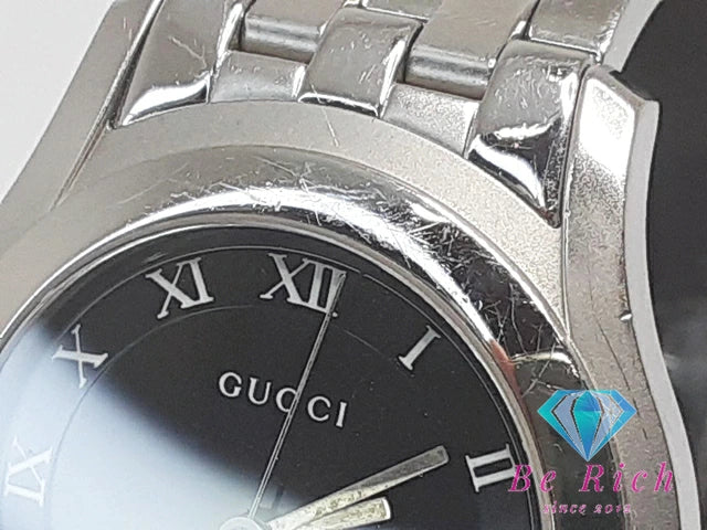 グッチ GUCCI Gクラス メンズ 腕時計 デイト 5500M 黒 ブラック シルバー SS ブレス アナログ QZ クォーツ ウォッチ  【中古】【送料無料】 bt3062