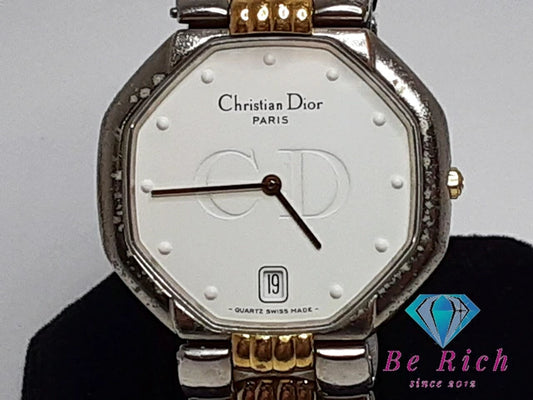 クリスチャン ディオール Christian Dior オクタゴン スウィング ウォッチ メンズ 腕時計 デイト 45.204 白 ホワイト ゴールド シルバー SS ブレス アナログ クォーツ QZ   【中古】【送料無料】 bt3064