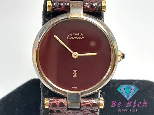 カルティエ Cartier マスト ヴァンドーム ヴェルメイユ レディース 腕時計 ボルドー SV 925 GP レザー ブレス シルバー アナログ クォーツ QZ ウォッチ 【中古】【送料無料】 bt3076