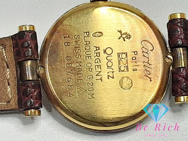 カルティエ Cartier マスト ヴァンドーム ヴェルメイユ レディース 腕時計 ボルドー SV 925 GP レザー ブレス シルバー アナログ クォーツ QZ ウォッチ 【中古】【送料無料】 bt3076