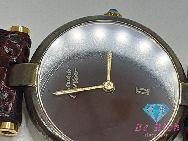 カルティエ Cartier マスト ヴァンドーム ヴェルメイユ レディース 腕時計 ボルドー SV 925 GP レザー ブレス シルバー アナログ クォーツ QZ ウォッチ 【中古】【送料無料】 bt3076