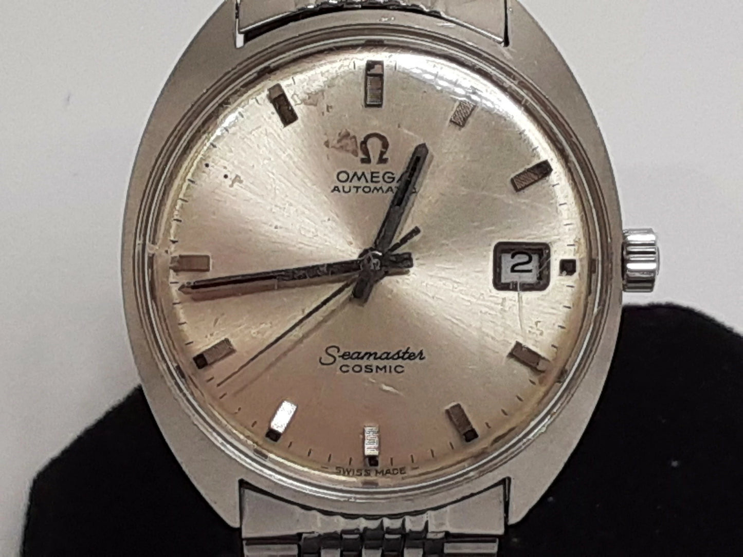 OH 済 オメガ OMEGA シーマスター コスミック 自動巻き メンズ 腕時計 デイト 166.026 シルバー SS ブレス アナログ ウォッチ アンティーク ヴィンテージ Seamaster COSMIC  【中古】【送料無料】 bt3078