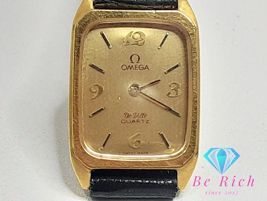 オメガ OMEGA デ ヴィル レディース 腕時計 プッシュ リュウズ ゴールド 黒 ブラック SS レザー ブレス アナログ クォーツ QZ ウォッチ DE VILLE デビル 【中古】【送料無料】 bt3092