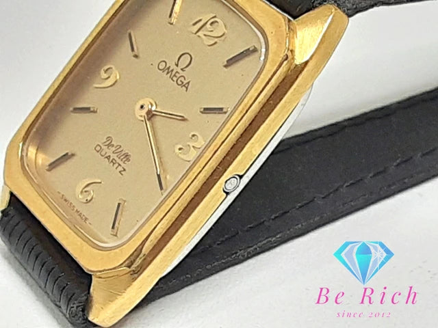 オメガ OMEGA デ ヴィル レディース 腕時計 プッシュ リュウズ ゴールド 黒 ブラック SS レザー ブレス アナログ クォーツ QZ ウォッチ DE VILLE デビル 【中古】【送料無料】 bt3092