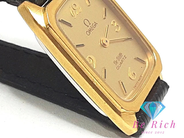 オメガ OMEGA デ ヴィル レディース 腕時計 プッシュ リュウズ ゴールド 黒 ブラック SS レザー ブレス アナログ クォーツ QZ ウォッチ DE VILLE デビル 【中古】【送料無料】 bt3092