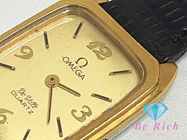 オメガ OMEGA デ ヴィル レディース 腕時計 プッシュ リュウズ ゴールド 黒 ブラック SS レザー ブレス アナログ クォーツ QZ ウォッチ DE VILLE デビル 【中古】【送料無料】 bt3092