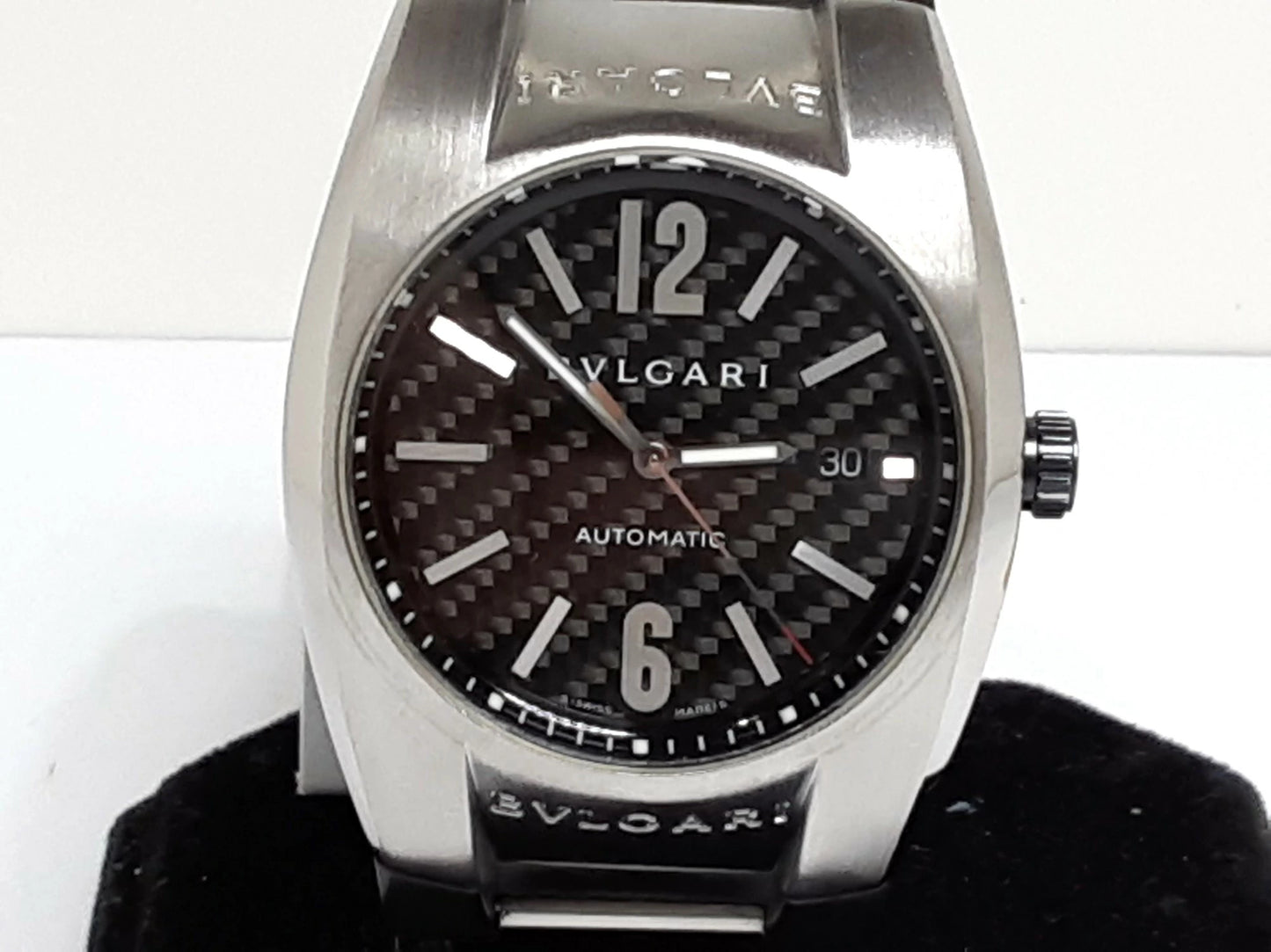 OH 仕上げ 済 ブルガリ BVLGARI エルゴン EG40S 自動巻き メンズ 腕時計 デイト カーボン ブラック 黒 SS ラバー ブレス アナログ オートマ AT ウォッチ 樹脂 Ergon  【中古】【送料無料】  bt3098