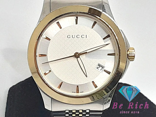 グッチ GUCCI Gタイムレス メンズ 腕時計 デイト YA126409 126.4 ホワイト シルバー ゴールド SS ブレス アナログ クォーツ QZ ウォッチ 【中古】【送料無料】 bt3099