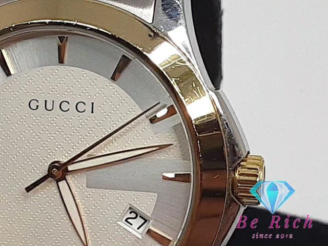 グッチ GUCCI Gタイムレス メンズ 腕時計 デイト YA126409 126.4 ホワイト シルバー ゴールド SS ブレス アナログ クォーツ QZ ウォッチ 【中古】【送料無料】 bt3099
