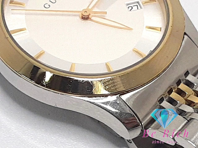 グッチ GUCCI Gタイムレス メンズ 腕時計 デイト YA126409 126.4 ホワイト シルバー ゴールド SS ブレス アナログ クォーツ QZ ウォッチ 【中古】【送料無料】 bt3099
