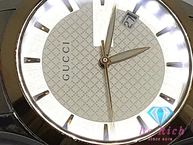 グッチ GUCCI Gタイムレス メンズ 腕時計 デイト YA126409 126.4 ホワイト シルバー ゴールド SS ブレス アナログ クォーツ QZ ウォッチ 【中古】【送料無料】 bt3099