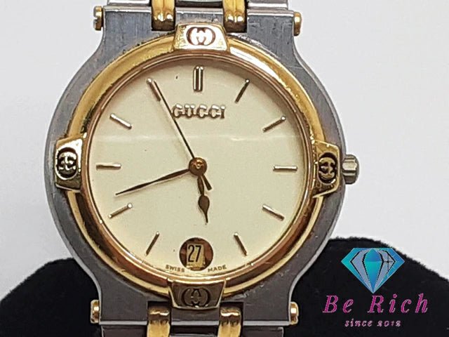 グッチ GUCCI メンズ 腕時計 デイト 9000 M 黒 アイボリー シルバー ゴールド SS ブレス アナログ クォーツ QZ ウォッチ 【中古】【送料無料】 bt3100