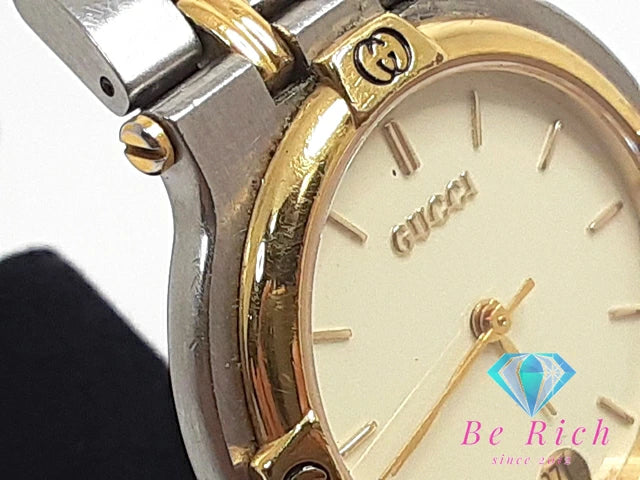 グッチ GUCCI メンズ 腕時計 デイト 9000 M 黒 アイボリー シルバー ゴールド SS ブレス アナログ クォーツ QZ ウォッチ 【中古】【送料無料】 bt3100