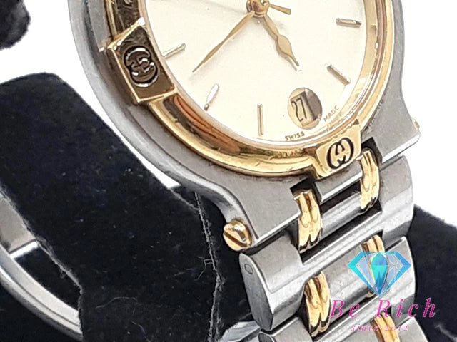 グッチ GUCCI メンズ 腕時計 デイト 9000 M 黒 アイボリー シルバー ゴールド SS ブレス アナログ クォーツ QZ ウォッチ 【中古】【送料無料】 bt3100