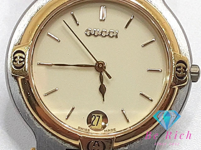 グッチ GUCCI メンズ 腕時計 デイト 9000 M 黒 アイボリー シルバー ゴールド SS ブレス アナログ クォーツ QZ ウォッチ 【中古】【送料無料】 bt3100