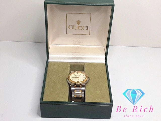グッチ GUCCI メンズ 腕時計 デイト 9000 M 黒 アイボリー シルバー ゴールド SS ブレス アナログ クォーツ QZ ウォッチ 【中古】【送料無料】 bt3100