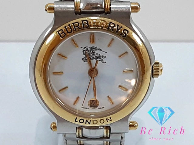バーバリー BURBERRY レディース 腕時計 デイト 白 シルバー ゴールド SS ブレス ロゴ アナログ クォーツ QZ ウォッチ 【中古】【送料無料】 bt3124