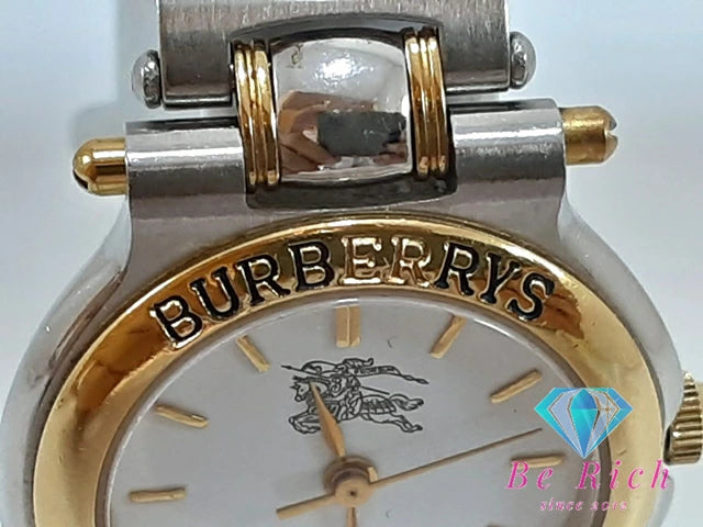 バーバリー BURBERRY レディース 腕時計 デイト 白 シルバー ゴールド SS ブレス ロゴ アナログ クォーツ QZ ウォッチ 【中古】【送料無料】 bt3124