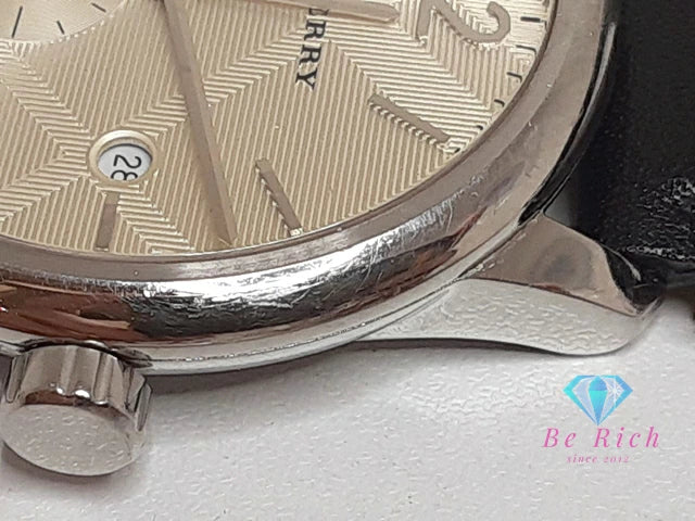 バーバリー BURBERRY BU10008 クラシック メンズ 腕時計 デイト スモセコ ラウンド シルバー ブラック 黒 SS レザー ブレス ロゴ アナログ クォーツ QZ ウォッチ 【中古】【送料無料】 bt3205