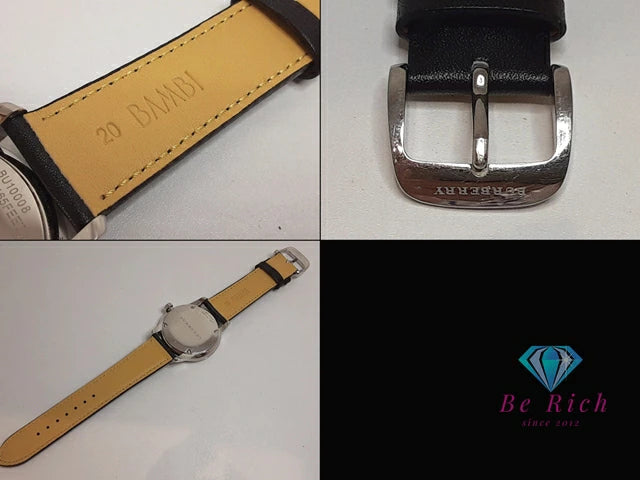 バーバリー BURBERRY BU10008 クラシック メンズ 腕時計 デイト スモセコ ラウンド シルバー ブラック 黒 SS レザー ブレス ロゴ アナログ クォーツ QZ ウォッチ 【中古】【送料無料】 bt3205