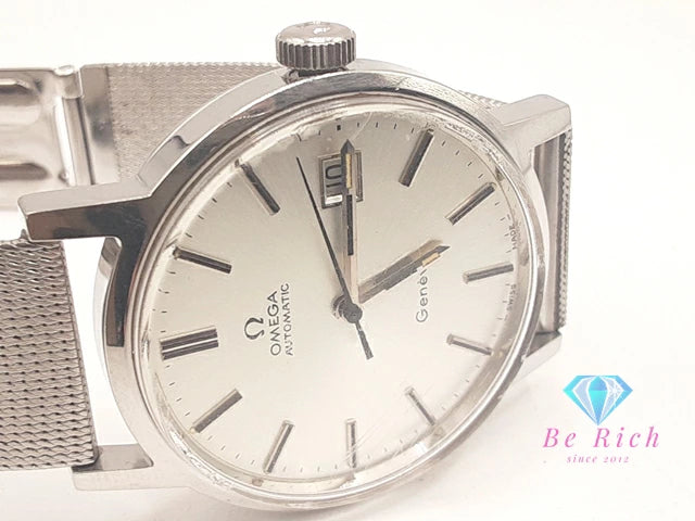 OH済 オメガ OMEGA ジュネーブ 166.0098 自動巻き メンズ 腕時計 デイト シルバー SS ブレス アナログ オートマ AT ウォッチ アンティーク ヴィンテージ Geneve  【中古】【送料無料】 bt3206