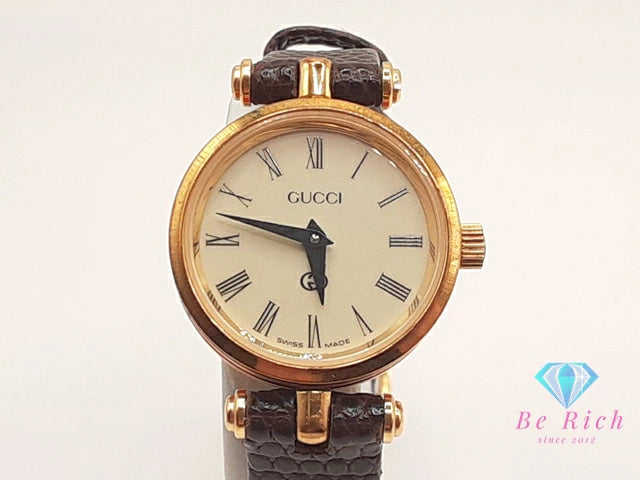 グッチ GUCCI レディース 腕時計 アイボリー ブラウン 茶 SS レザー シェリー ウェブ アナログ クォーツ QZ ウォッチ オールド ヴィンテージ アンティーク  【中古】【送料無料】 bt3224